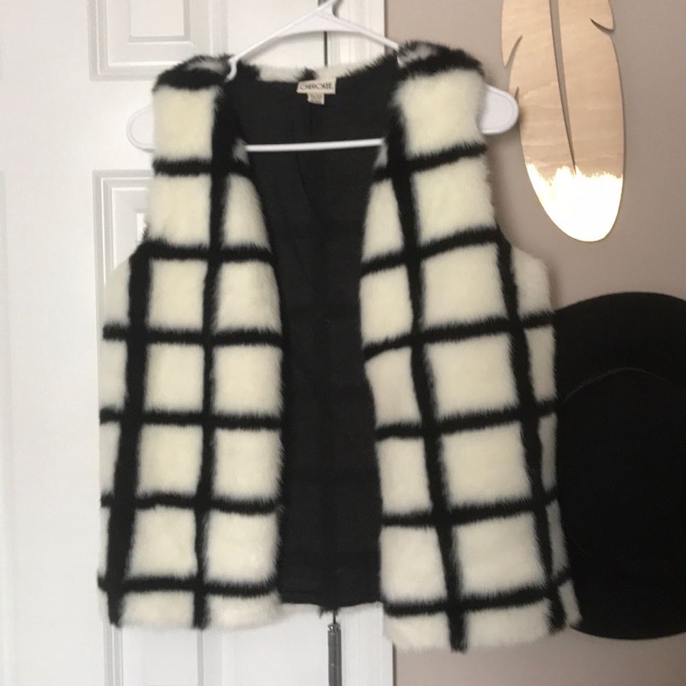 Black and white faux fur vest